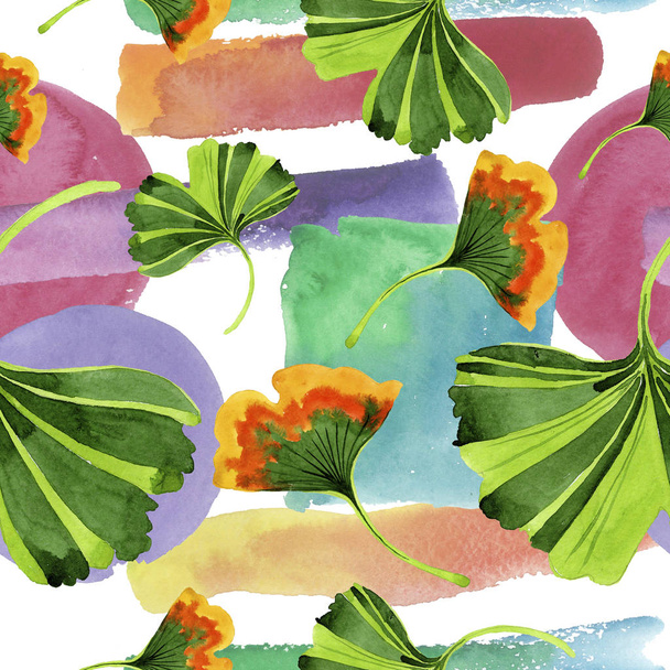 Colorful leaves ginkgo. Leaf plant botanical garden floral foliage. Seamless background pattern. Fabric wallpaper print texture. Aquarelle leaf for background, texture, wrapper pattern. - 写真・画像
