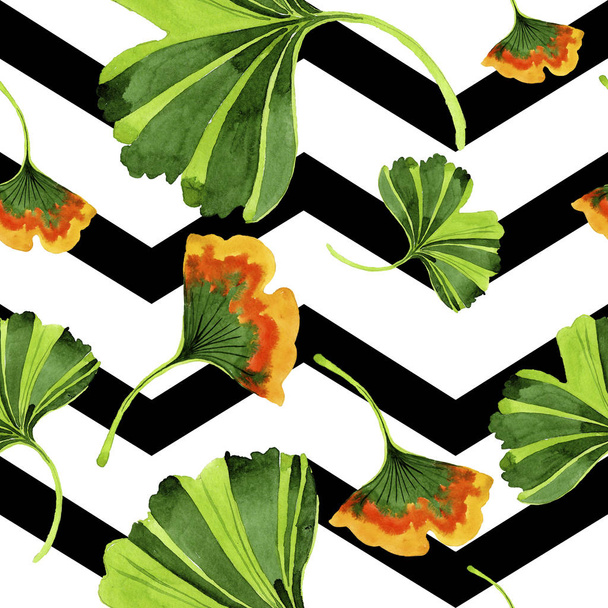 Colorful leaves ginkgo. Leaf plant botanical garden floral foliage. Seamless background pattern. Fabric wallpaper print texture. Aquarelle leaf for background, texture, wrapper pattern. - Foto, imagen