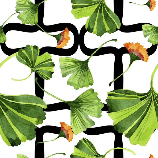 Colorful leaves ginkgo. Leaf plant botanical garden floral foliage. Seamless background pattern. Fabric wallpaper print texture. Aquarelle leaf for background, texture, wrapper pattern. - Valokuva, kuva