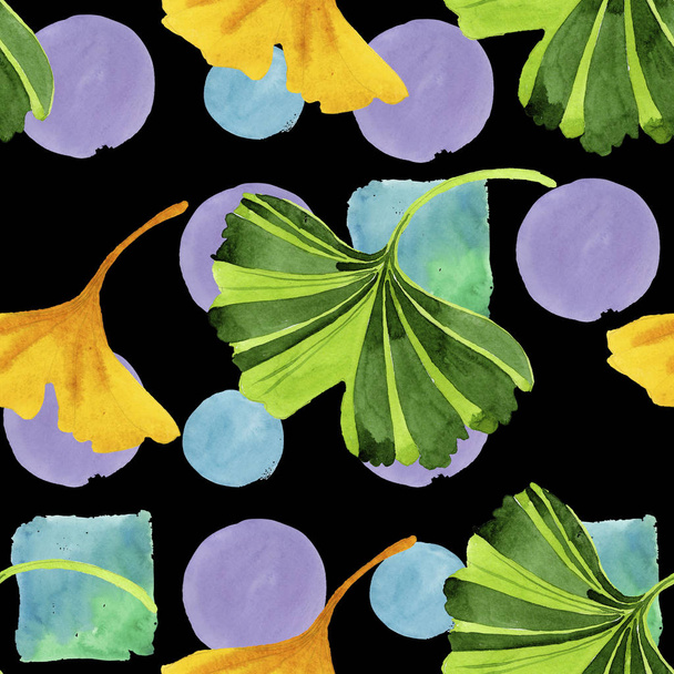Colorful leaves ginkgo. Leaf plant botanical garden floral foliage. Seamless background pattern. Fabric wallpaper print texture. Aquarelle leaf for background, texture, wrapper pattern. - Foto, Imagen