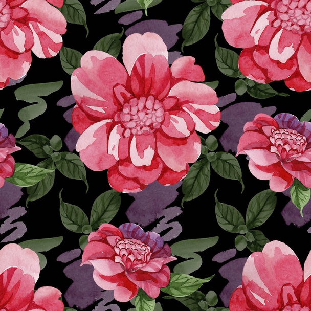 Watercolor pink camellia climbing flower. Floral botanical flower. Seamless background pattern. Fabric wallpaper print texture. Aquarelle wildflower for background, texture, wrapper pattern, border. - Fotó, kép