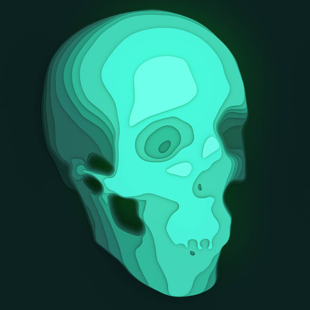Abstract colored skull. Illustration with paper cut shape. 3d rendering - Foto, imagen