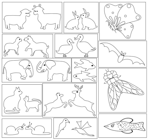 Розмальовка з символами тварин і комах. Векторні
. - Вектор, зображення