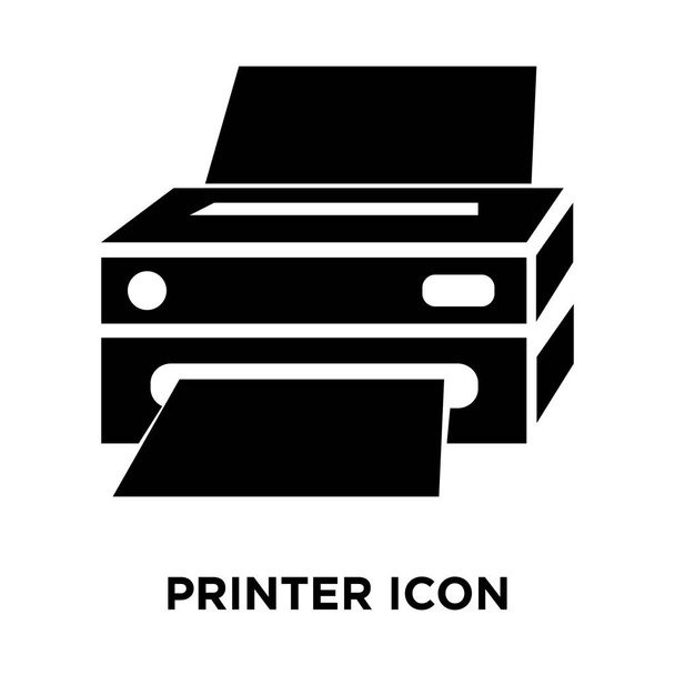Vektorové ikony tiskárny izolovaných na bílém pozadí, logo pojmu tiskárny nápis na průhledné pozadí, plný černý symbol - Vektor, obrázek