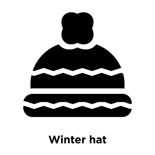 Vetor de ícone de chapéu de inverno isolado no fundo branco, conceito de logotipo do sinal de chapéu de inverno no fundo transparente, símbolo preto preenchido
 - Vetor, Imagem
