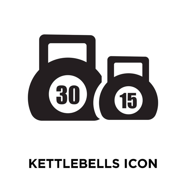 Vektorové ikony kettlebells izolovaných na bílém pozadí, logo pojmu Kettlebells nápis na průhledné pozadí, plný černý symbol - Vektor, obrázek
