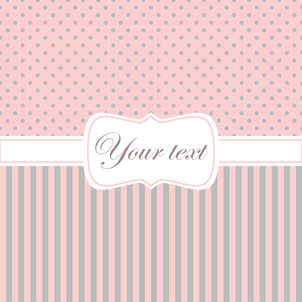 Pink card invitation with polka dots and stripes - Vektör, Görsel
