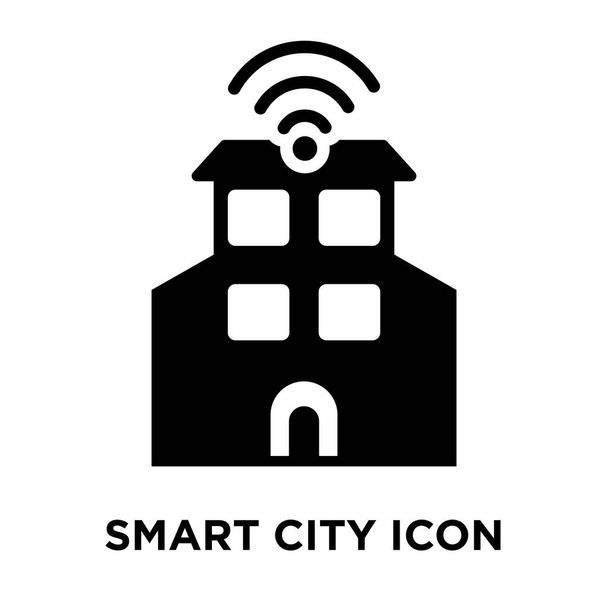 Slimme stad pictogram vector geïsoleerd op een witte achtergrond, logo concept van slimme stad ondertekenen op transparante achtergrond, gevulde zwarte symbool - Vector, afbeelding