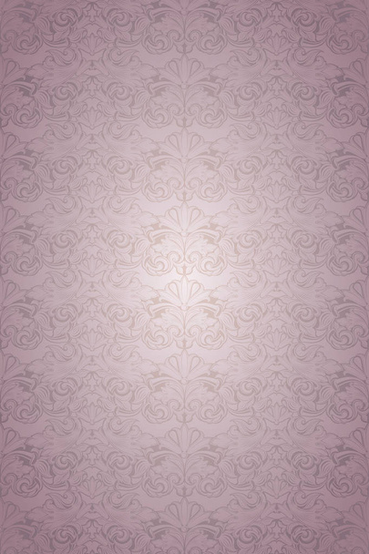 ピンク ビンテージ背景は、古典的なバロック様式パターン、暗いエッジ背景 (カード、招待状、バナー) を持つロココとロイヤル。垂直方向のフォーマット - ベクター画像