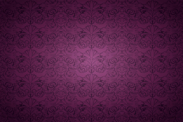 fiołek, marsala, fioletowe tło, royal o klasycznym wzorze barok, rokoko, z tle zaciemnionych krawędzi (karty, zaproszenia, banner). format poziomy - Wektor, obraz