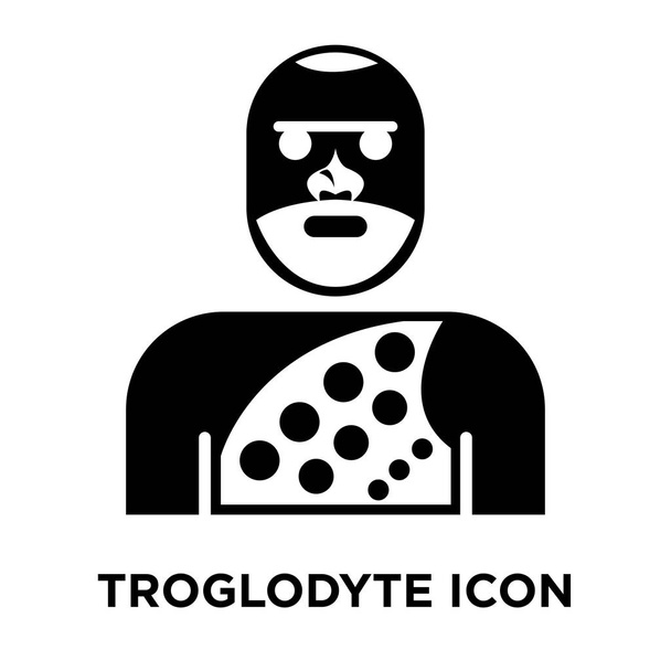 Vektorové ikony troglodyt izolovaných na bílém pozadí, logo pojmu troglodyt nápis na průhledné pozadí, plný černý symbol - Vektor, obrázek