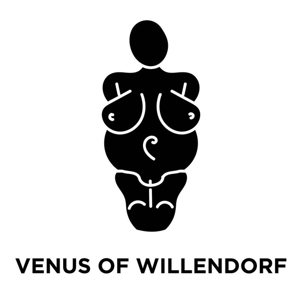 Venuše z Willendorfu ikony vektorových izolované na bílém pozadí, logo pojmu Venuše z Willendorfu podepsat na průhledném pozadí, plný černý symbol - Vektor, obrázek