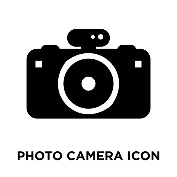 Foto kamery ikona Vektor izolovaných na bílém pozadí, logo pojmu fotoaparátu nápis na průhledné pozadí, plný černý symbol - Vektor, obrázek