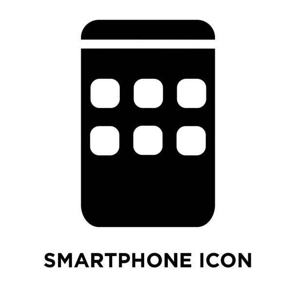 Вектор иконки смартфона изолирован на белом фоне, концепция логотипа знака смартфона на прозрачном фоне, заполненный черный символ
 - Вектор,изображение