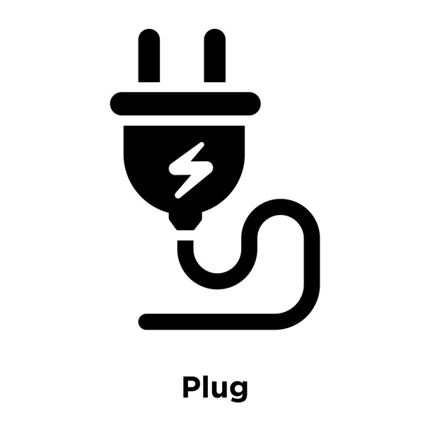 Vektorové ikony plug izolovaných na bílém pozadí, logo pojmu Plug nápis na průhledné pozadí, plný černý symbol - Vektor, obrázek