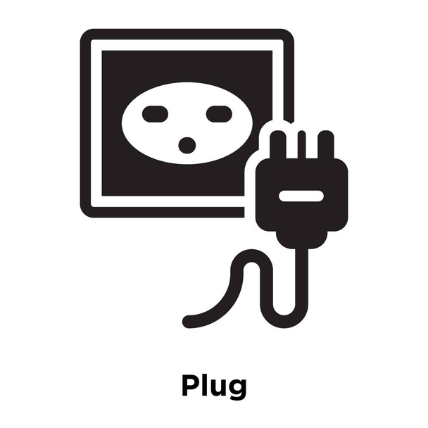 Vektorové ikony plug izolovaných na bílém pozadí, logo pojmu Plug nápis na průhledné pozadí, plný černý symbol - Vektor, obrázek