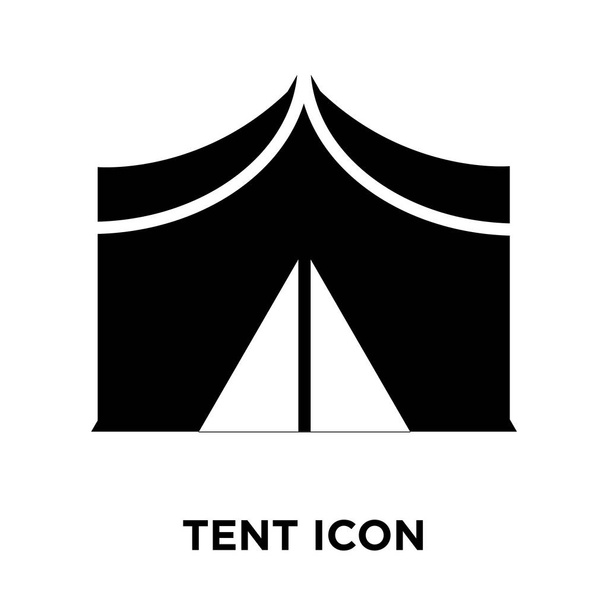 白い背景に、透明な背景にテント看板のロゴのコンセプトに分離されたテント アイコン ベクトルいっぱい黒い記号 - ベクター画像