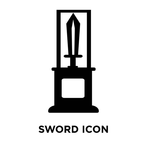 白い背景に、透明な背景に剣印のロゴのコンセプトに分離された剣のアイコン ベクトルいっぱい黒い記号 - ベクター画像
