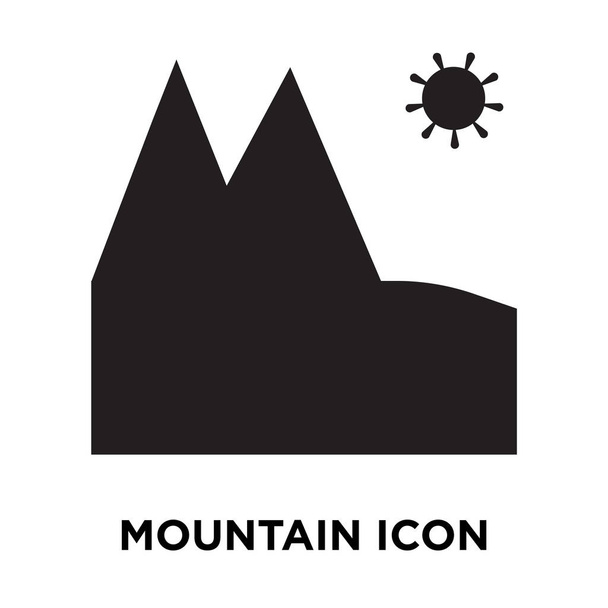 Horská ikona Vektor izolovaných na bílém pozadí, logo pojmu horských nápis na průhledné pozadí, plný černý symbol - Vektor, obrázek