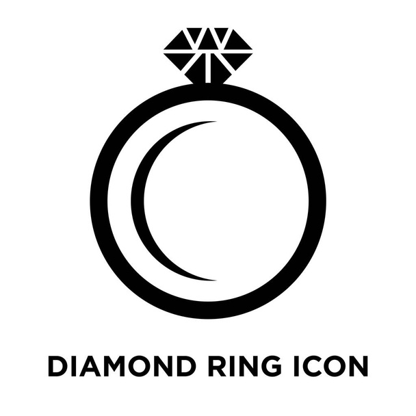 ダイヤモンド リング アイコン ベクトルの白い背景に分離された、透明な背景、塗りつぶし黒シンボル サインオン ダイヤモンド リングのロゴのコンセプト - ベクター画像