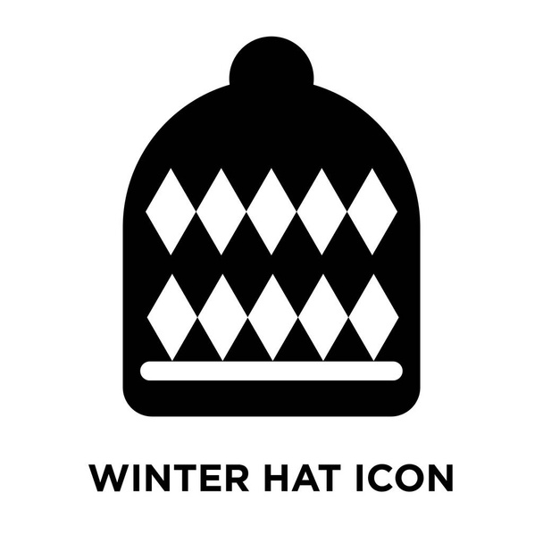 Χειμερινό καπέλο εικόνα διάνυσμα απομονωθεί σε λευκό φόντο, λογότυπο έννοια της καπέλο χειμώνα υπογράφει σε διαφανές φόντο, γεμάτο μαύρο σύμβολο - Διάνυσμα, εικόνα