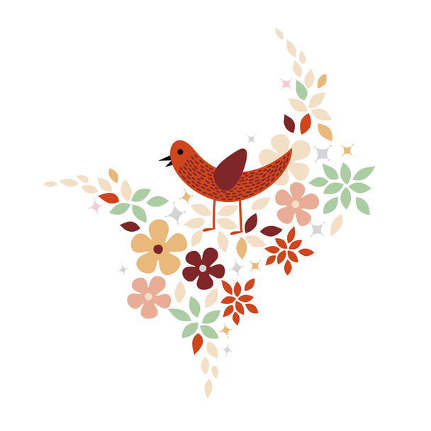 Bird and flower card design - Vector, Image