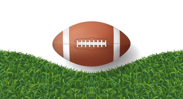 American Football Ball mit grünem Gras Textur Hintergrund. Vektorillustration. - Vektor, Bild