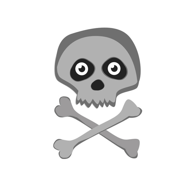 Vector cartoon skeleton scull with eyes isolated on white background. Halloween icon, clip art, digital design element, pirate symbol, sign. - Vector, Image