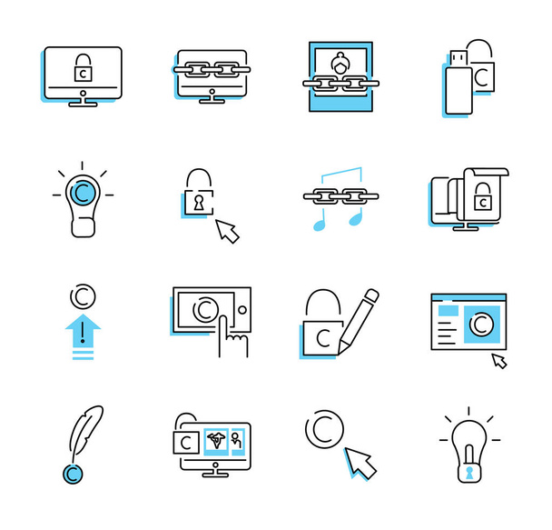 Digital copyright outline icon collection set. Security vector illustration. - ベクター画像