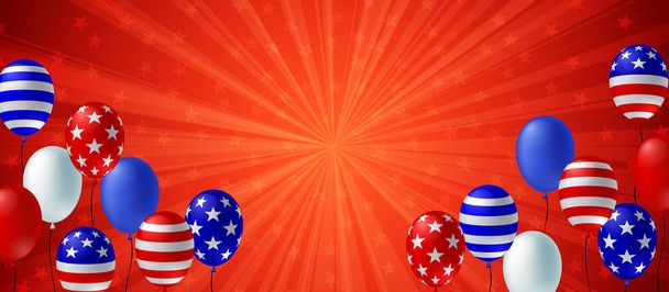 Kırmızı renk veri bloğu arka plan Afiş Afiş Afiş. Amerikan bayrağı balon vektör tasarımı. Tatil kutlama kavramı şablonu. - Vektör, Görsel