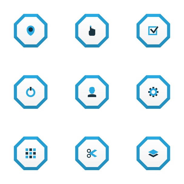 Icônes d'interface colorées ensemble avec l'utilisateur, tâche, couper et autres éléments de ciseaux. icônes isolées d'interface d'illustration vectorielle
. - Vecteur, image