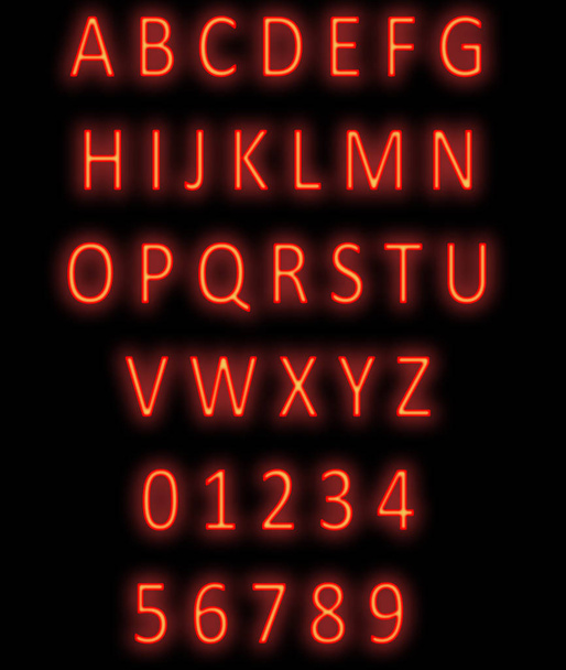 red neon alphabet on black. modern neon font alphabet and number. red color letter and numbers. font neon symbol. - Photo, Image