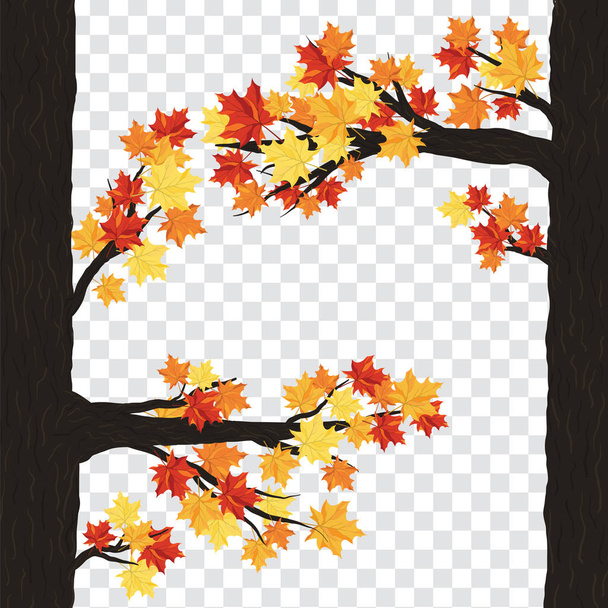 Autumn  Frame With Falling  Maple Leaves on transparency (alpha) grid background. Vector illustration. - Вектор,изображение