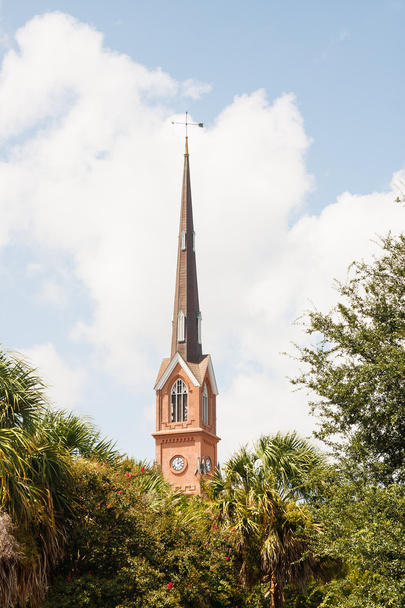 tropik ağaçların ötesinde Kilisenin çan kulesi - Fotoğraf, Görsel