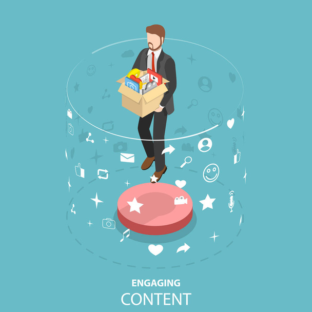 Einbeziehung von Content Marketing isometrischen flachen Vektor-Konzept. - Vektor, Bild