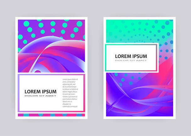 Fluid liquid shapes composition. Wavy geometric background. Colorful abstract backdrop. Halftone circles elements. Trendy gradient waves template vector Poster Layout Magazine Flyer - Vector, afbeelding