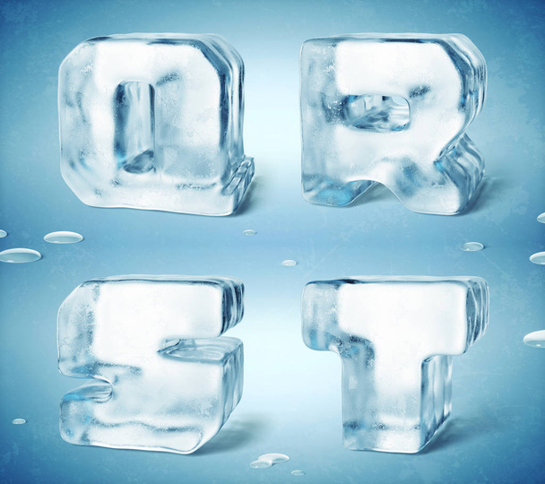 光沢のある冷凍・ アイス キューブの文字の 3 d レンダリング - 写真・画像