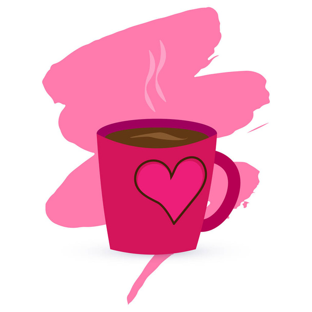 Εικονογράφηση διάνυσμα. Ένα μοβ φλιτζάνι καφέ ή τσάι και καρδιά. για μια κηλίδα - Διάνυσμα, εικόνα