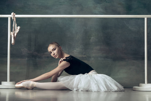 The classic ballerina posing at ballet barre - Foto, Imagem
