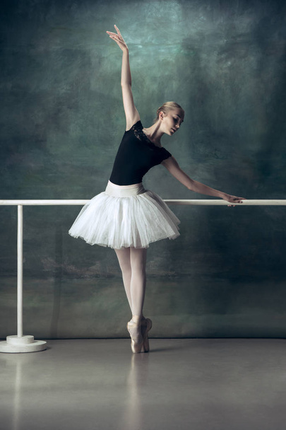 The classic ballerina posing at ballet barre - Foto, afbeelding