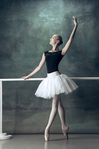 The classic ballerina posing at ballet barre - Фото, изображение