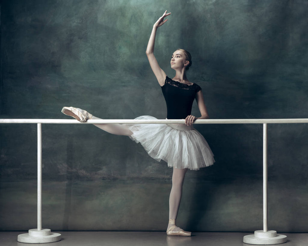 The classic ballerina posing at ballet barre - 写真・画像