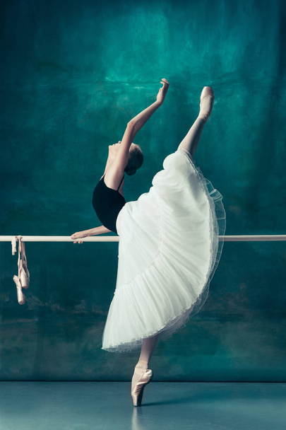 The classic ballerina posing at ballet barre - Фото, изображение