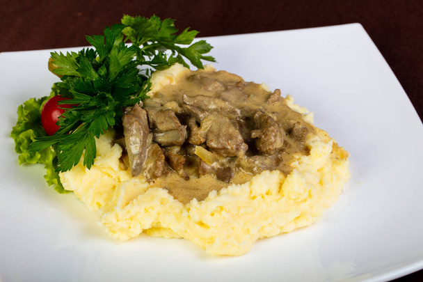 Beef Stroganoff with mashed potato - Photo, Image