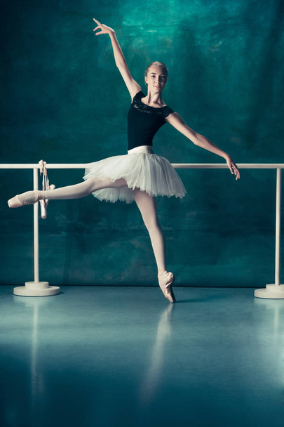 The classic ballerina posing at ballet barre - Foto, Imagen