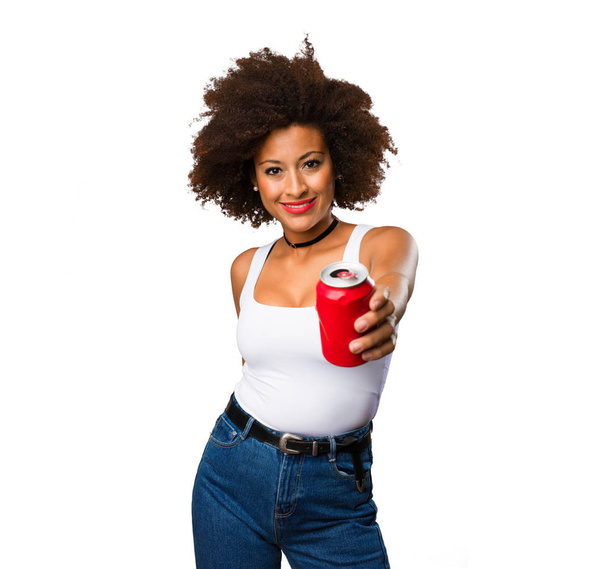 young black woman holding a coke - 写真・画像