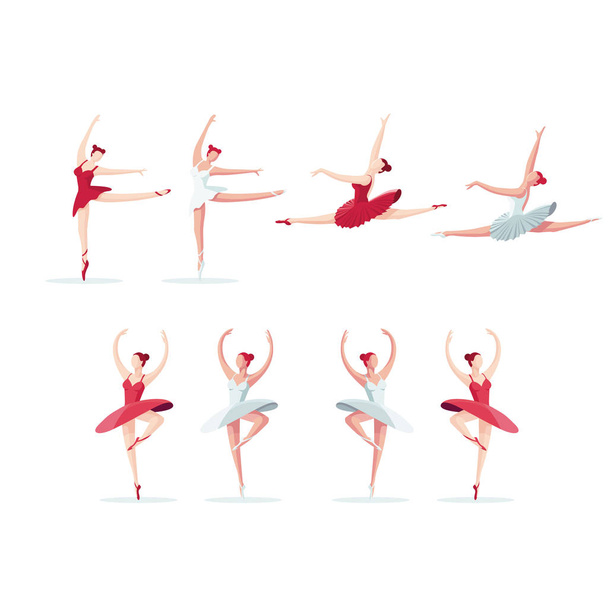 Vector illustratie van een ballerina collectie. Set van jonge mooie ballerina dansen. Platte vectorillustratie. - Vector, afbeelding