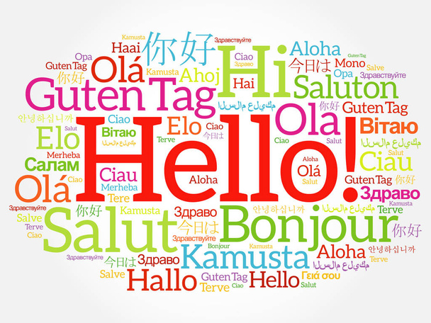 Bonjour nuage de mots dans différentes langues du monde, concept de fond - Vecteur, image