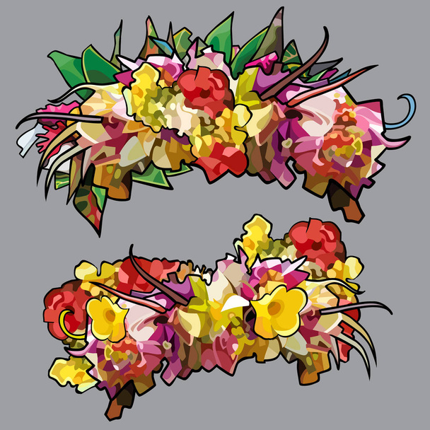 cartoon wreaths of colorful flowers in two versions - Διάνυσμα, εικόνα