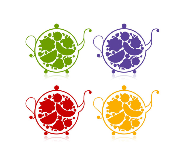 Σκίτσο τσαγιέρα με το τσάι φρούτων και μούρα για το σχέδιό σας - Διάνυσμα, εικόνα